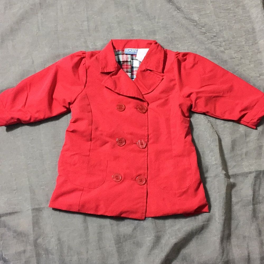Baby Girl Red Trench Style Jacket 24 Months Flannel Lined Spring Summer